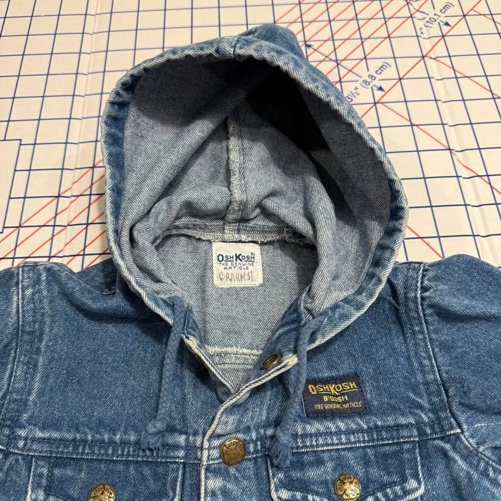 OshKosh‎ B'gosh Denim Hooded Jacket Toddler 2T Blue Vintage 90s Trucker Core